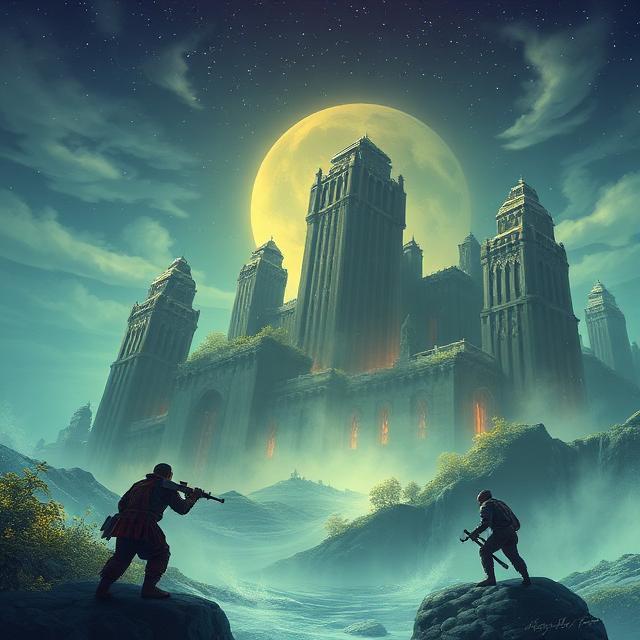 Glasswind Reverie concept art: a lantern-lit way-station perched on the edge of a floating cliff